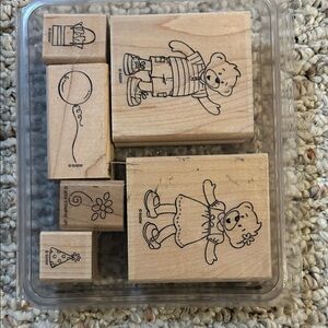 Wooden Bear Stamp Set for Kids - Natural Wood-Beary best friends